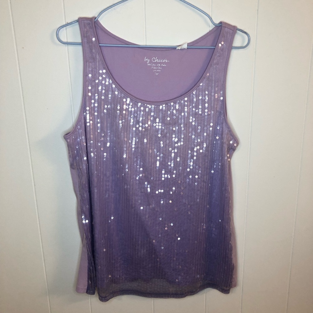 Chico's Lavender Sequin Scoop Neck Tank Size 1 Medium